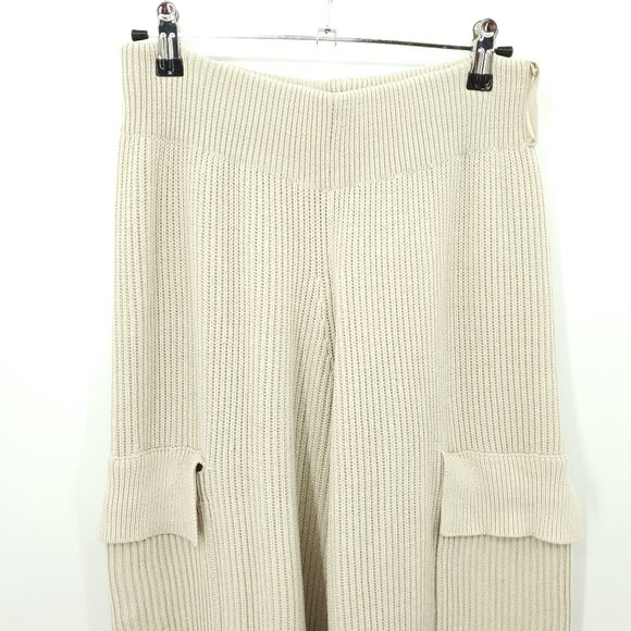 House Of CB Mckenzie Ribbed Wide Leg Utility Trousers M Oatmeal/Khaki/Natural - Picture 5 of 16